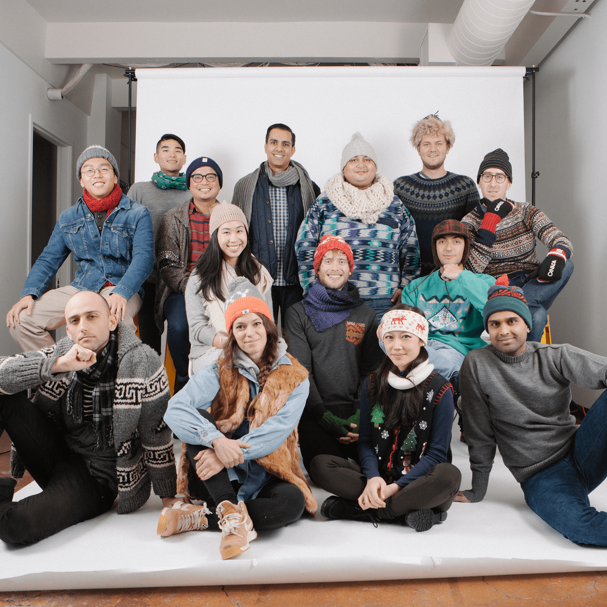 Team posing for holiday card